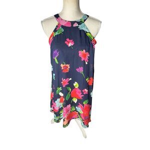 Betsey Johnson Navy Blue Ombre Floral Print Shift Dress Size 6 Casual Spring